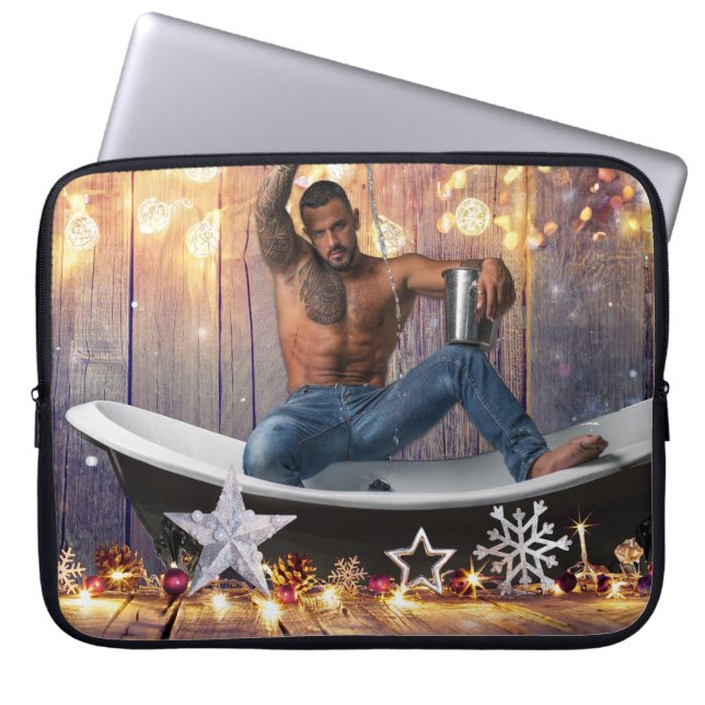 Funda Para Portátil Navidades SlipperyJoe estrellas doradas luces moja (Frente)
