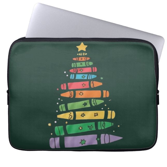 Funda Para Portátil Navidades Teacher Crayon Tree Cute Xmas Luces (Frente)