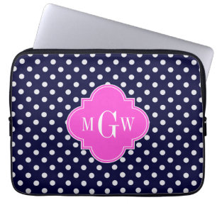 Funda Para Portátil Navy Blanco Lunares Rosa Caliente Cuatrefoil Monog