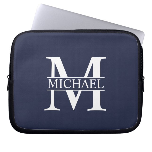 Funda Para Portátil Navy Blue Personalized Monogram and Name (Frente)