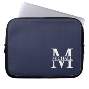 Funda Para Portátil Navy Blue Personalized Monogram and Name
