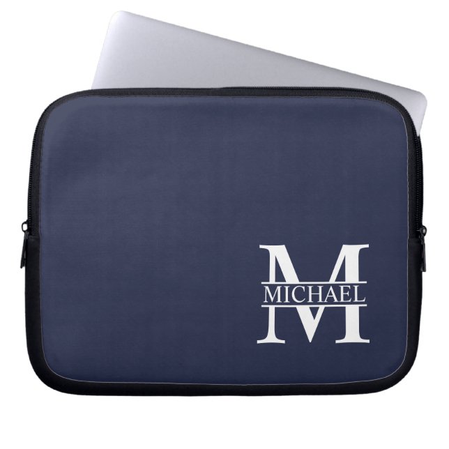 Funda Para Portátil Navy Blue Personalized Monogram and Name (Frente)
