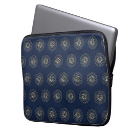 Funda Para Portátil Navy | Golden Zinnia Flower Medallions