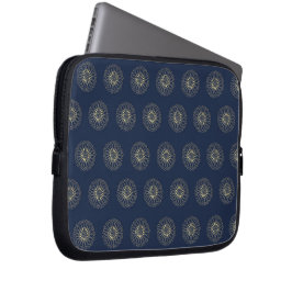 Funda Para Portátil Navy | Golden Zinnia Flower Medallions