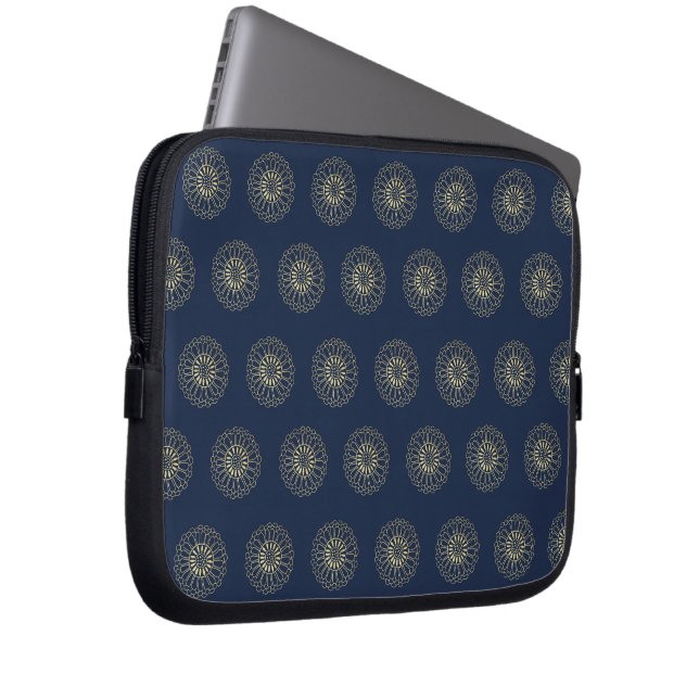 Funda Para Portátil Navy | Golden Zinnia Flower Medallions (Anverso derecho)