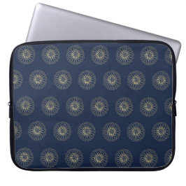 Funda Para Portátil Navy | Golden Zinnia Flower Medallions
