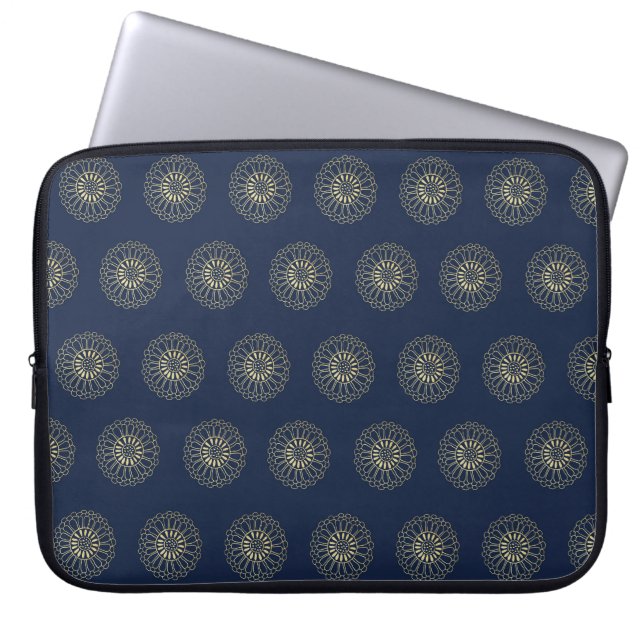 Funda Para Portátil Navy | Golden Zinnia Flower Medallions (Frente)
