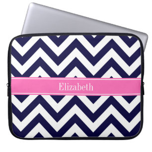 Funda Para Portátil Navy Lg Chevron HotPink2 Cuatrefoil Monograma Nomb