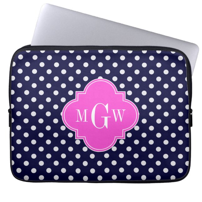 Funda Para Portátil Navy Whats Polka Dot Quatrefoil rosa caliente 3 Mo (Frente)