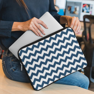Funda Para Portátil Navy Zigzag, Navy Chevron, patrón geométrico