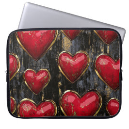FUNDA PARA PORTÁTIL NEGRO CON CORAZONES DE VALENTINA ROJO Y ORO