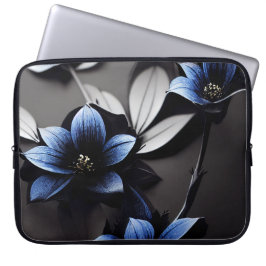FUNDA PARA PORTÁTIL NEGRO CON FLORES AZULES OSCUROS