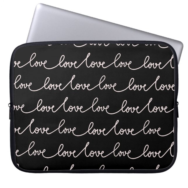 FUNDA PARA PORTÁTIL NEGRO CON SCRIPT DE AMOR BLANCO (Frente)