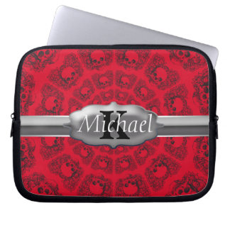 Funda Para Portátil Negro en monograma rojo de los cráneos del