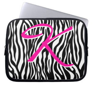 Funda Para Portátil Negro lindo k blanca del monograma de la manga del