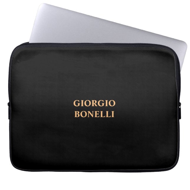 Funda Para Portátil Negro Minimalista personal moderno (Frente)
