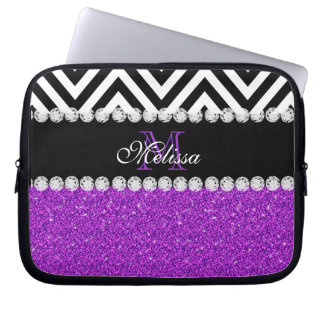 FUNDA PARA PORTÁTIL NEGRO PÚRPURA CHEVRON DEL PURPURINA CON MONOGRAMA