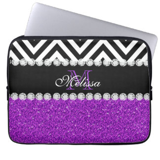 FUNDA PARA PORTÁTIL NEGRO PÚRPURA CHEVRON DEL PURPURINA CON MONOGRAMA