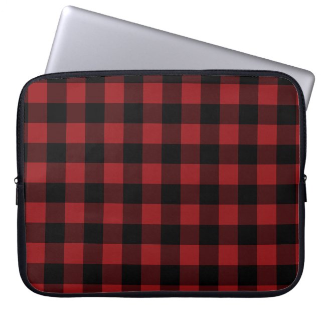 Funda Para Portátil Negro Red Plaid Check Laptop Sleeve (Frente)