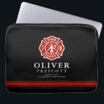 Funda Para Portátil Negro voluntario del símbolo de la cruz maltesa<br><div class="desc">Una caja negra temática del ordenador portátil del bombero de encargo adaptó al bombero voluntario.  La cruz maltesa es representante de bomberos americanos y del rescate del fuego.</div>