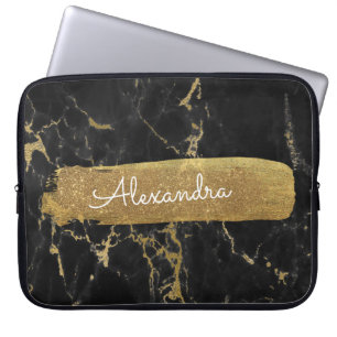 Funda Para Portátil Negro y mármol con Relieve metalizado dorado y Pur