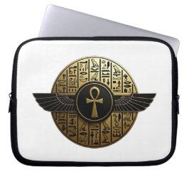 Funda Para Portátil NeoAnkh 3D Golden Winged Ankh & Hieroglyphs