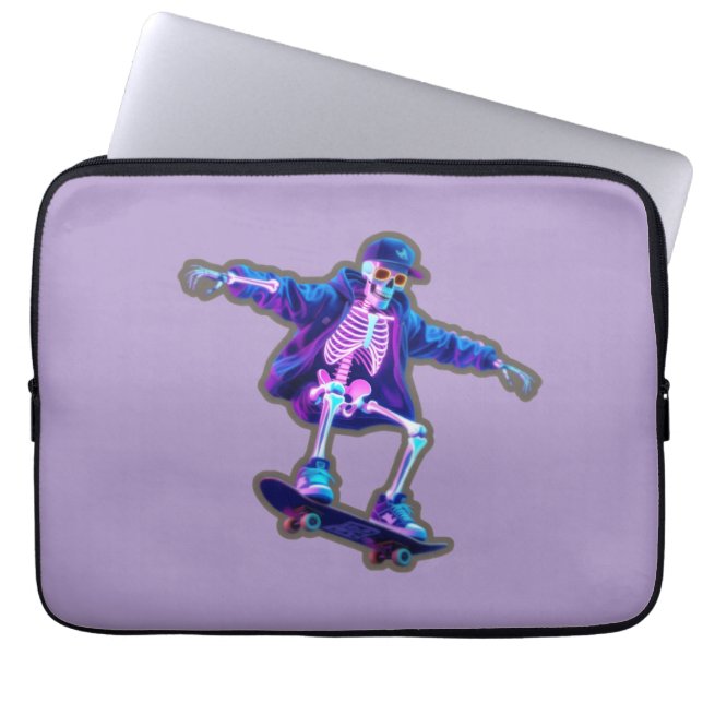 Funda Para Portátil Neon 3D Skeleton Skateboarding – Funny Streetwear  (Frente)