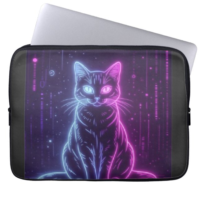 Funda Para Portátil **Neon Cat Design – Glowing Futuristic Feline Art* (Frente)