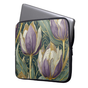 Funda Para Portátil Neón Charlie Camaleón, Collage Textil de Selva Tro