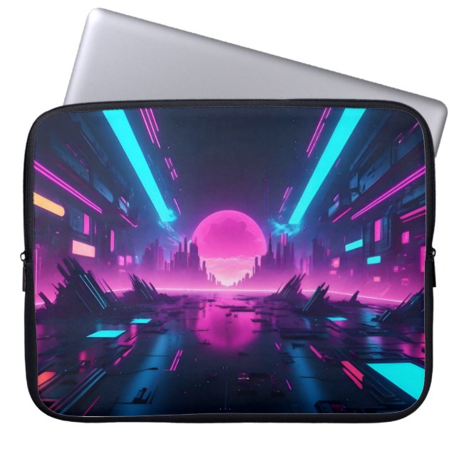 Funda Para Portátil Neon Cyberpunk Cityscape Synthwave Retro Tech (Frente)