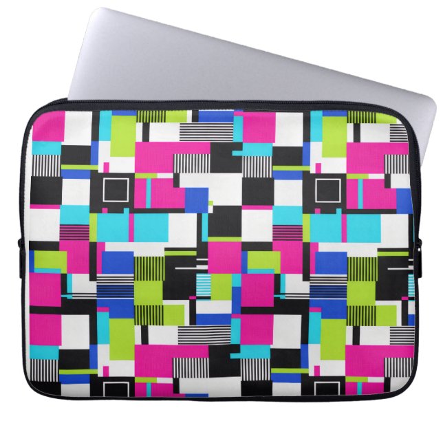 Funda Para Portátil Neon Glitch Geometric Padded Laptop Sleeve (Frente)