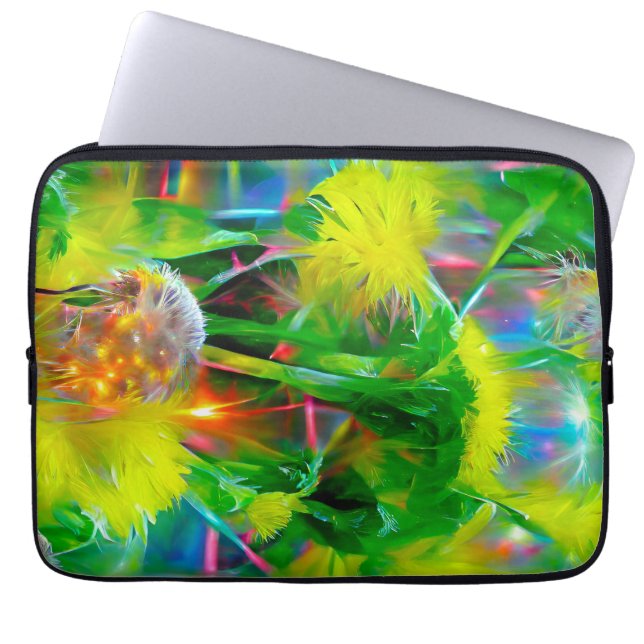 Funda Para Portátil Neon Glow Dandelions en Dream Garden (Frente)