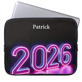 Funda Para Portátil Neón Moderno 2026 Feliz Año Nuevo Bienvenido