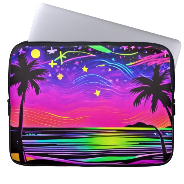 Funda Para Portátil Neon Night Beachscape (Frente)