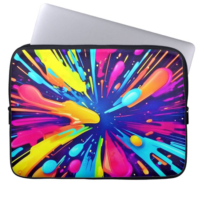 Funda Para Portátil Neon Paint Explosion on Dark Canvas (Frente)