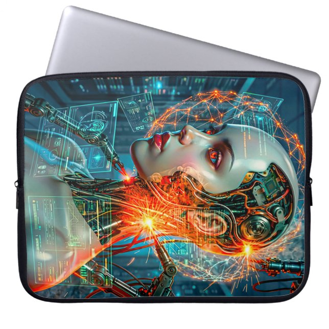 Funda Para Portátil Neon Sci-Fi Cyborg Female Cyberpunk Tech (Frente)