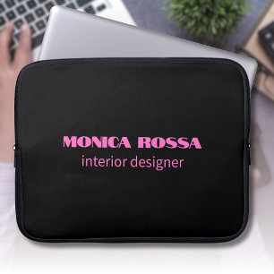 Funda Para Portátil Neón simple profesional moderno negro rosa