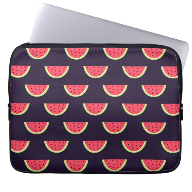 Funda Para Portátil Neon Watermelon sobre el patrón púrpura (Frente)