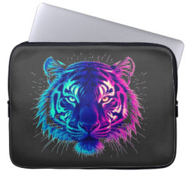 Funda Para Portátil Neon White Tiger – Glowing Cyberpunk Wildlife Art