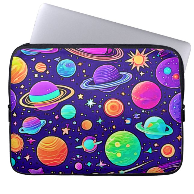 Funda Para Portátil Neones de flores: planetas y estrellas (Frente)