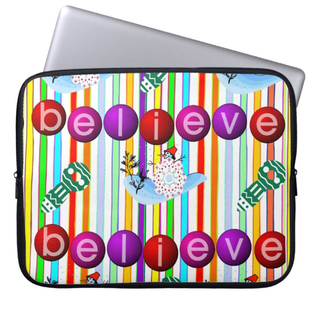 Funda Para Portátil Neoprene Navidades Portátil Sleeve 15 in, Believe (Frente)