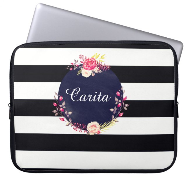 Funda para portátil Neopreno con monograma floral  (Frente)