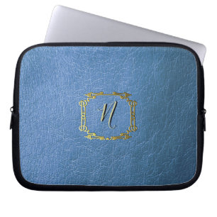 Funda Para Portátil Neopreno impreso con efecto de cuero azul falso Pe