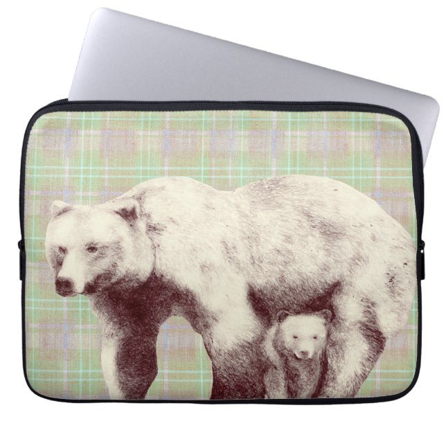 Funda Para Portátil  Neutral Sage Plaid Bear (Frente)