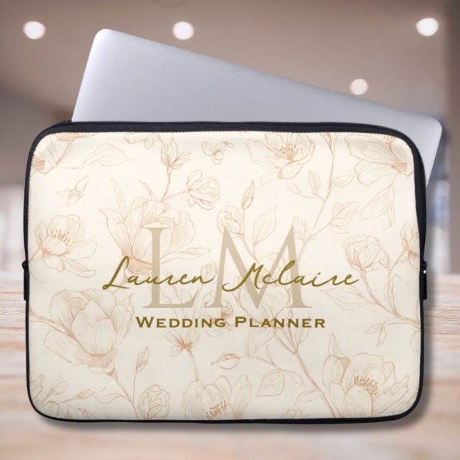 Funda Para Portátil Neutral Wildflower Monogram Business Style Laptop (Neutral Wildflower Monogram Business Style Laptop Sleeve)