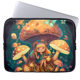 Funda Para Portátil Niña eleva entre hongos
