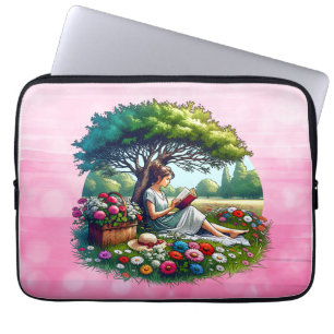 Funda Para Portátil Niña leyendo un libro bajo un árbol en un día rela