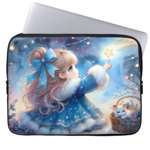 Funda Para Portátil Niña Soñadora de Estrellas Acuarela Caprichosa