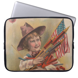Funda Para Portátil Niño con Fuegos Artificiales, Bandera Americana, I