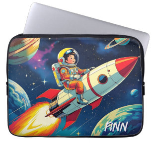 Funda Para Portátil Niño pequeño en un barco de cohetes volando por el